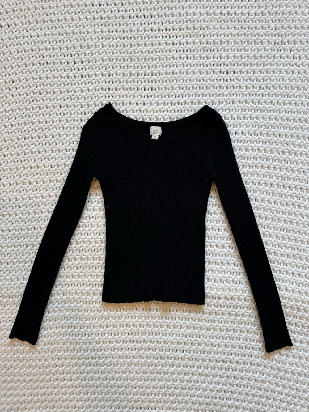 a new day Black Ribbed Long Sleeve Top